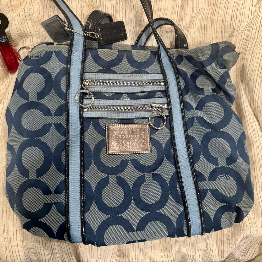 Coach Blue and Gray Patterned Shoulder Bag
